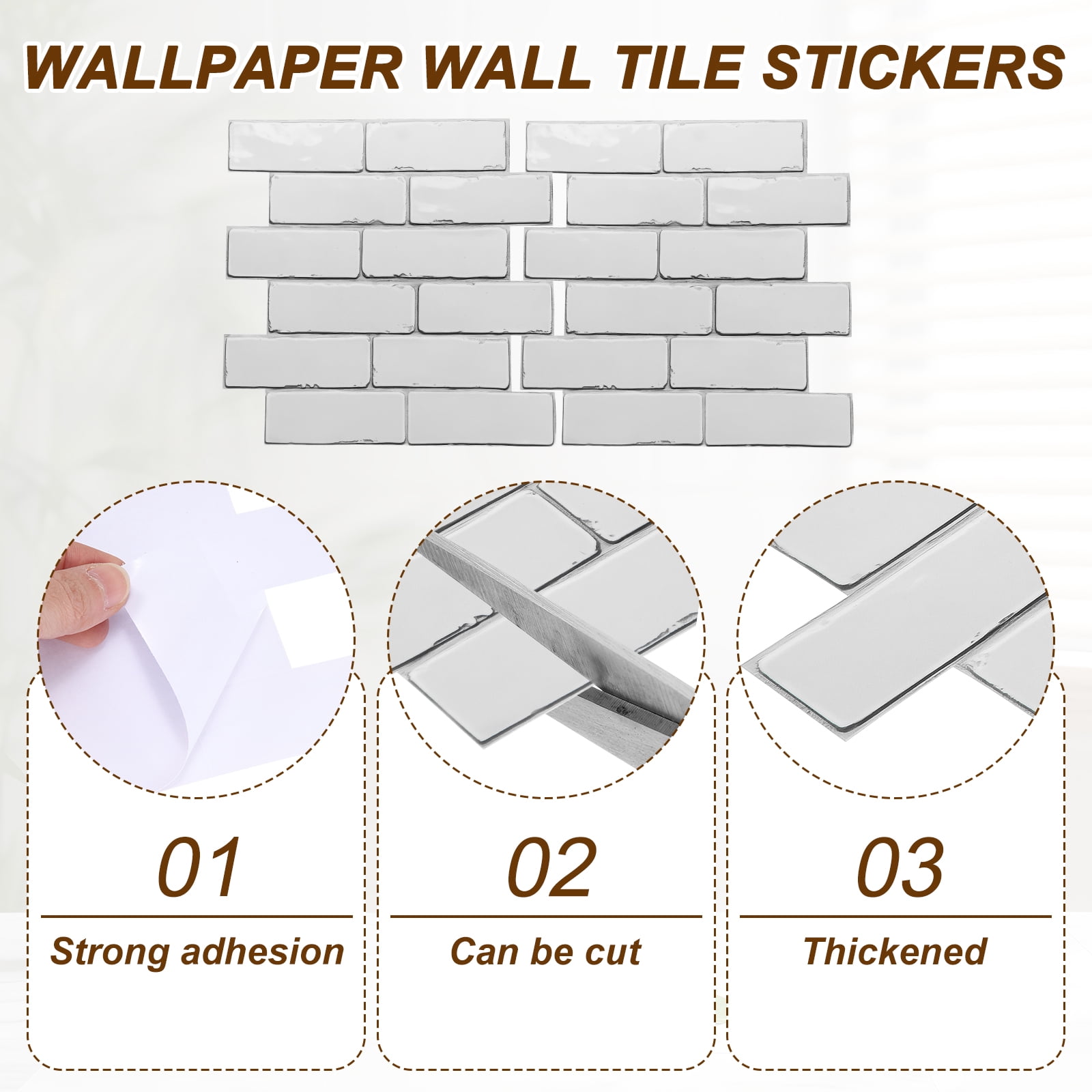 Uxcell 10Pcs Peel and Stick Backsplash Tiles 10.6" x 10.6" 3D Thickened Stone Texture Self-Adhesive Tile Stickers Wallpaper Wall for Kitchen Bathroom Bedroom, White
