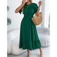 thumbnail image 2 of Women A Line Long Dress Short Ruffle Sleeve Casual Daily Wear Slim Fit Solid Color Round Neck S XL, 2 of 7