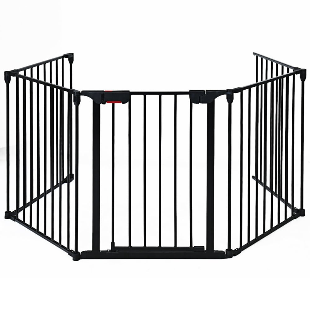 115 Inch Length 5 Panel Adjustable Wide Fireplace Fence, Dog Gate Pet Gate for House Stairs Doorways Fireplace, Dog Fence Outdoor for Yard