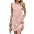 thumbnail image 3 of Scyoekwg Dresses for Women Summer Crew Neck Tank Dress Loose Sleeveless Mini Dress Classic Solid Color Sundress Women's Casual Dresses (Pink,L), 3 of 6
