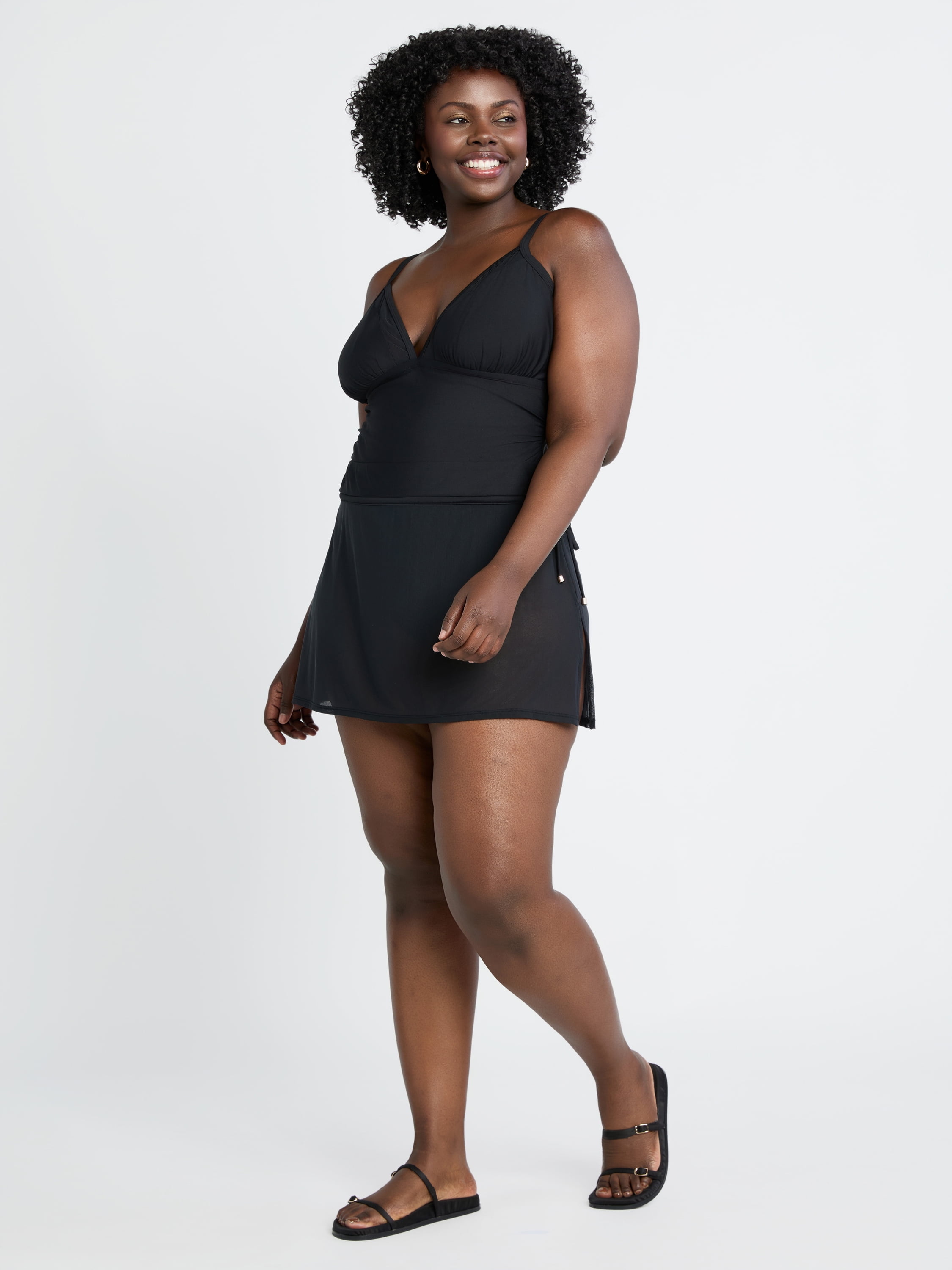 Time and Tru Women's and Women's Plus Mesh Overlay Swim Skirt, Sizes S-3X