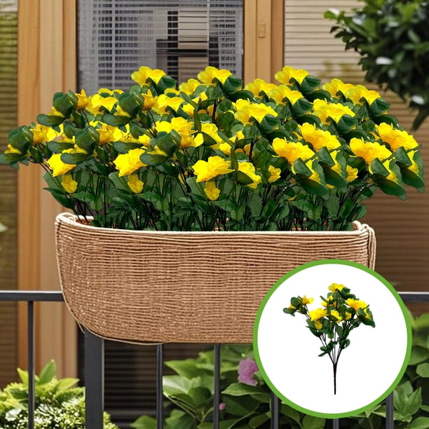 Ramo de tallos de azaleas artificiales | Plantas decorativas florales artificiales | Decoración de interiores para el hogar, la oficina y el jardín