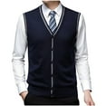 thumbnail image 3 of Iugvhana Men's Sweaters Vests V Neck Casual Sleeveless Knitted Button Cardigan Vest Slim Fit Trendy Business Leisure Knit Sweater Navy XXXL, 3 of 4