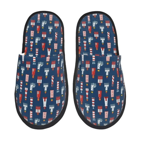 Balery Cartoon Lighthouse Slient Indoor Furry Fleece Comfort House Shoes Soft Non-Slip Home Shoes Cotton slippers House Slippers-- Medium