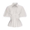 thumbnail image 5 of VSSSJ Womens Striped Button Down Shirts Short Sleeve Cinched Waist Tops Collared Summer Business Work Casual Tunic Peplum Blouses Black M, 5 of 7