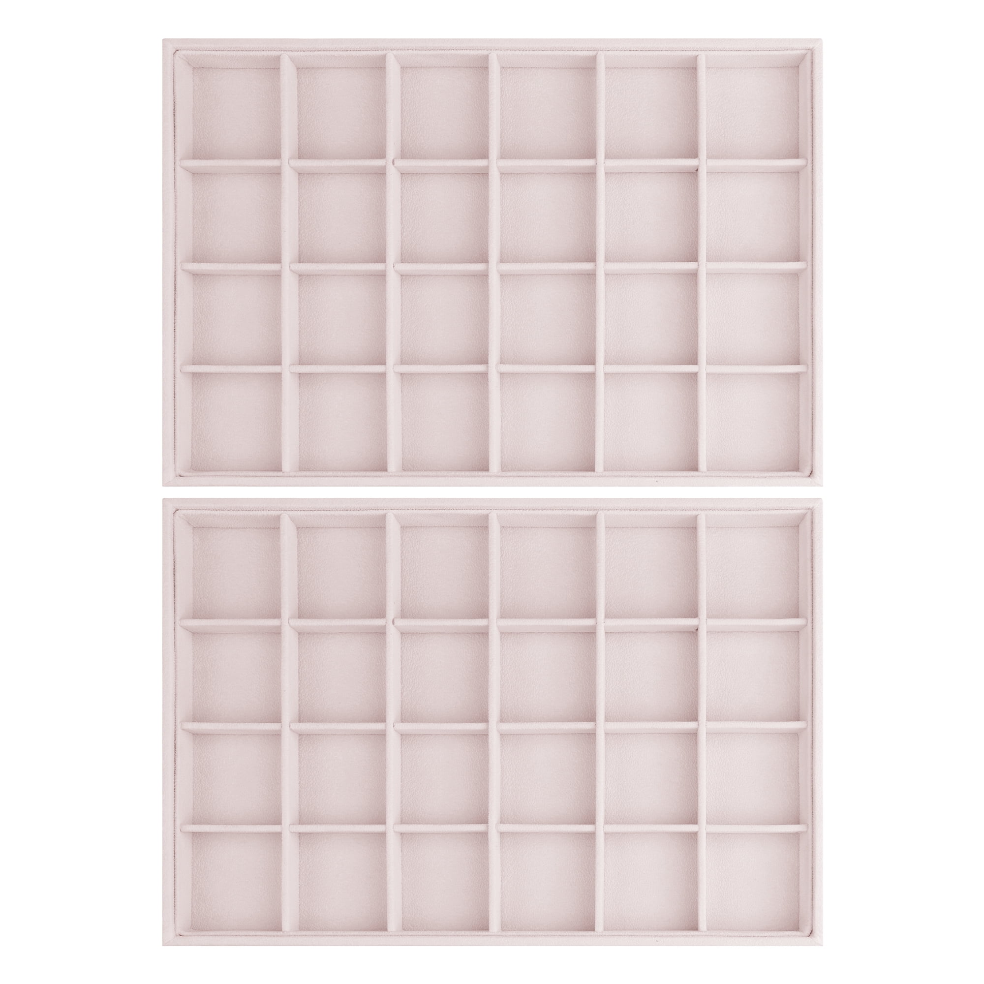Unique Bargains 2pcs Stackable Velvet Jewelry Organizer Trays with Removable Dividers Light Pink-24 Grid Tray