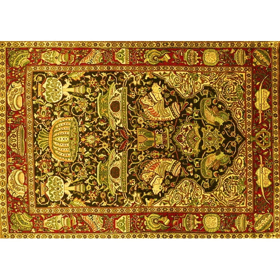 Ahgly Company Indoor Rectangle Animal Yellow Traditional Area Rugs, 3' x 5'