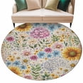 thumbnail image 2 of Round Area Rug 6 Ft, Sunflower Vintage Washable Non-Slip Circle Carpet for Living Room/Bedroom, Yellow Floral Summer Botanical Retro Art Low-Profile Indoor Mats Collection Rugs for Residential, 2 of 7