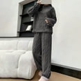 thumbnail image 2 of WTXUE Flannel&nbsp;Pajamas&nbsp;Set for Women Winter Warm Plush Cable Knit Sleepwear Loose Comfy Lounge Sets Fluffy Pajama Fleece Mock Neck Pullover Casual Nightwear Grey One Size, 2 of 5
