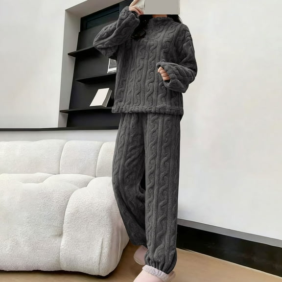 MVRLSH Fall Pajamas Women Fuzzy Pajama Sets Warm Cozy Winter Fleece Set Loose Comfy Plush Sleepwear With Coral Velvet Gray One Size