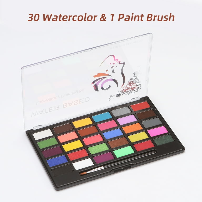 Watercolor Paint Set 30 Colors Set Professional Face Paint Kit With 1 Brush  Safe & Non Toxic Water Based Face And Body Painting Makeup Palette Hypoall