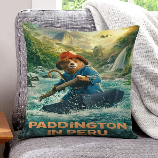 Paddington en Perú Fundas de almohada de terciopelo con tema, regalos de funda de almohada, decoración para el hogar, cojín de lanzar, regalo de cumpleaños para fans y parejas. 50cm x 50cm.
