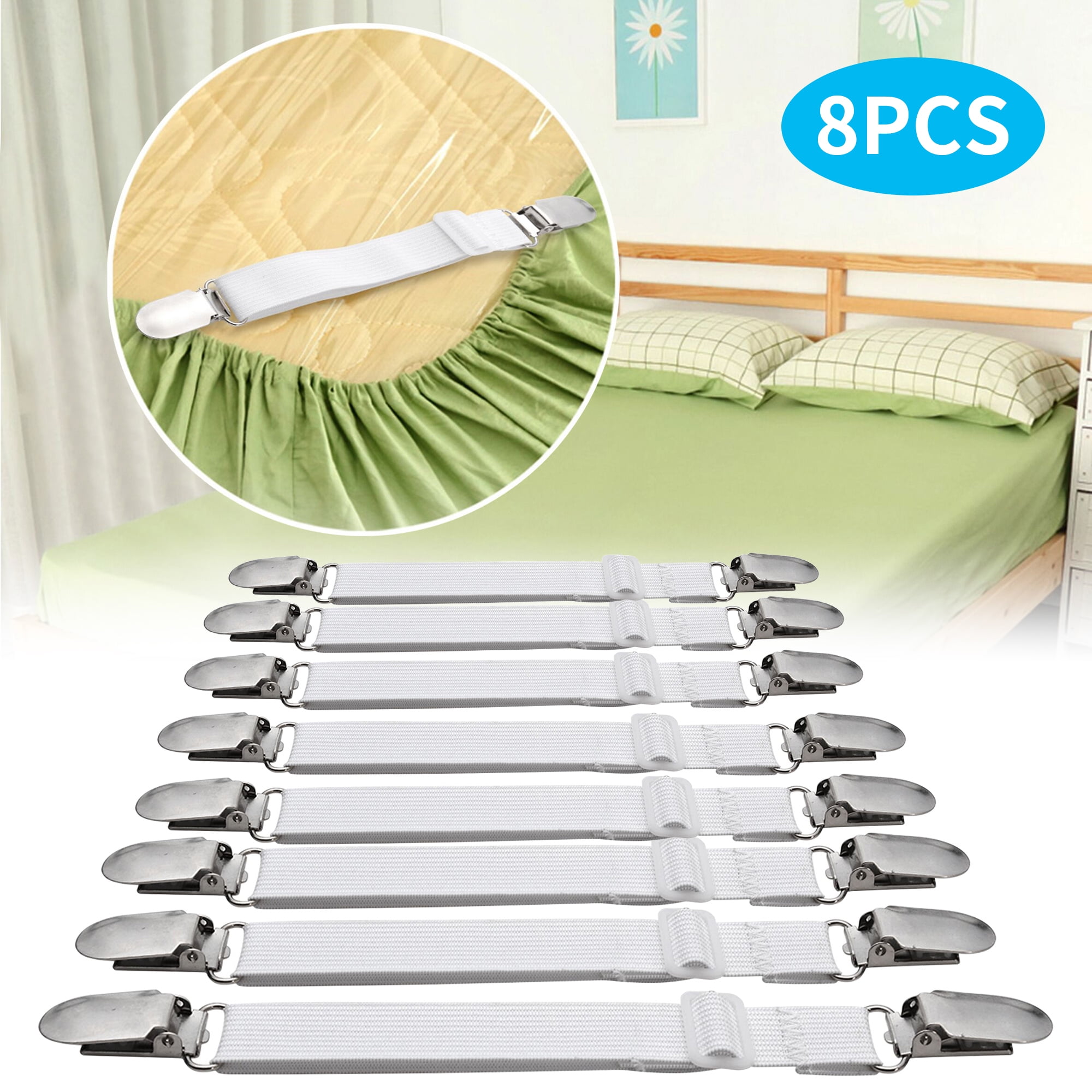 IMAGE Adjustable Bed Sheet Gripper Corner Straps Clips Fastener Suspenders Band Holder for All