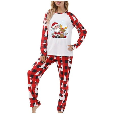

JUNBYONE Merry T-shirt Long Sleeve Raglan Shirt Plaid Truck Tree Pattern Pajamas Pajamas Parent Child Package