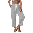 thumbnail image 3 of Bovxnpu Womens Cotton Linen Pants Women Stripe Elastic Waist Drawstring Shorts with Pockets Ankle Shorts, 3 of 7