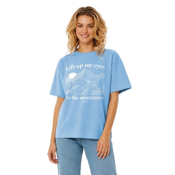 Blessed Girl Womens Short Sleeve T-Shirt Lift Up My Eyes, Light Blue, SM