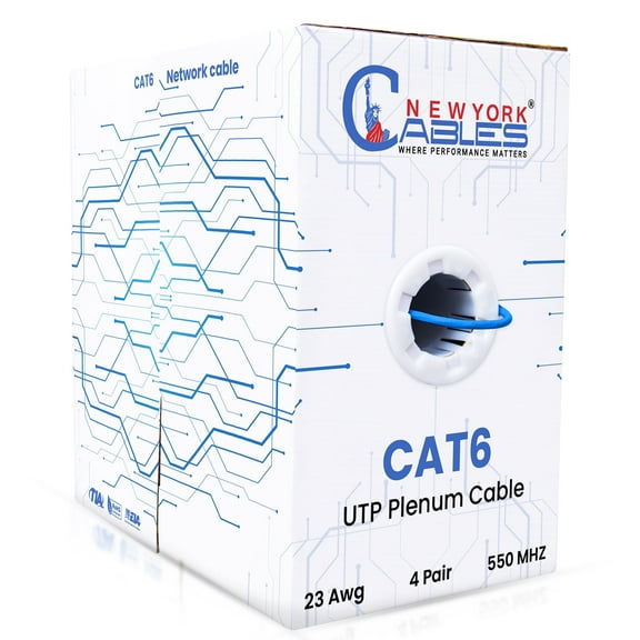 NewYork Cables Cat6 Plenum CCA 1000ft Bulk Ethernet Network LAN Cable UTP 4Pairs 550MHz 23AWG Blue