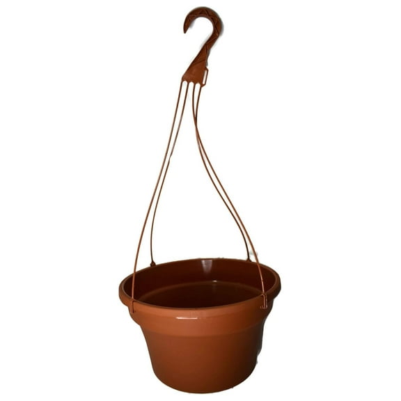 12" Hanging Basket Plastic - Terra-Cotta Outdoor Flower Pots with Hanger - Large 2.37 Gallon Planters for Plants - Patio, Porch, Garden Décor (5 Pack)