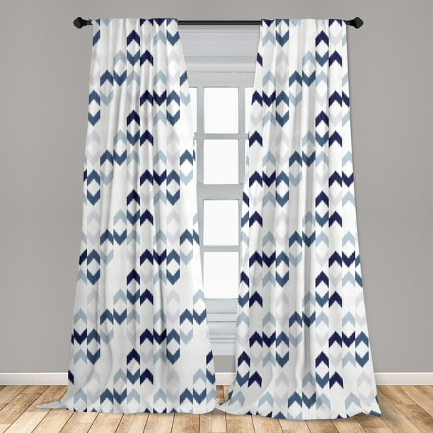 Navy Curtains 2 Panels Set Abstract Ikat Chevron With Hazy Zigzag Folk Traditional Image Window Ds For Living Room Bedroom 56 W X 84 L Purple Slate Blue White By Ambesonne Com Window Ds For Living Room Bedroom, Blue Ikat Curtains Living Room