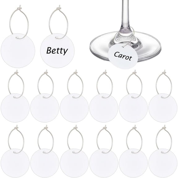1set 50pcs Acrylic Round sheet Pendants Flat Round with 50pcs Brass Wine Glass Charm Rings White 25~30x0.8~2mm Hole: 3mm 50pcs/style