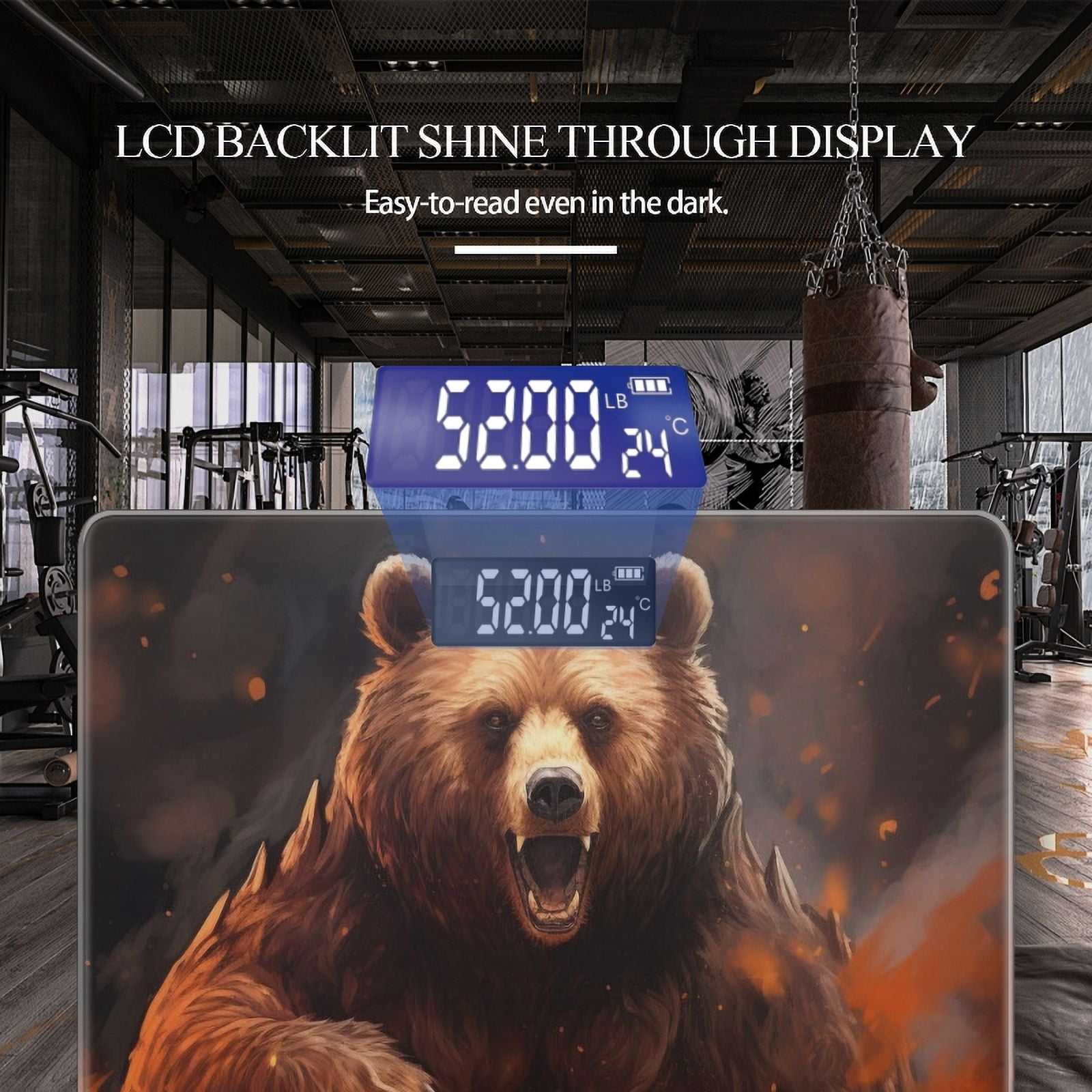 High Precision Body Weight Scale Smart Bathroom Scales with Large LCD Display(400lbs),Decorative for Bedroom-Grizzly Bear Bursting Out Of The Flames