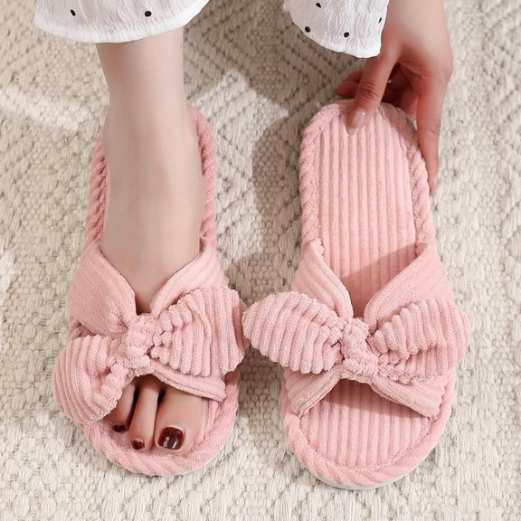 uublik Comfy Fuzzy Slippers for Women Open Toe Memory Foam House Shoes Indoor Outdoor Non Slip House Slides, Pink