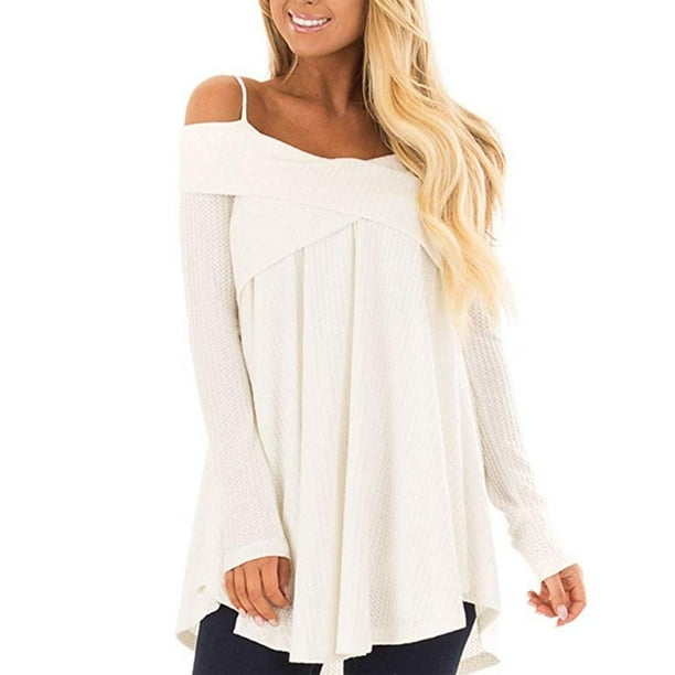 FreshLook - Women's Casual Off Shoulder Long Sleeve Spaghetti Strap Halter Tops Blouse - Walmart