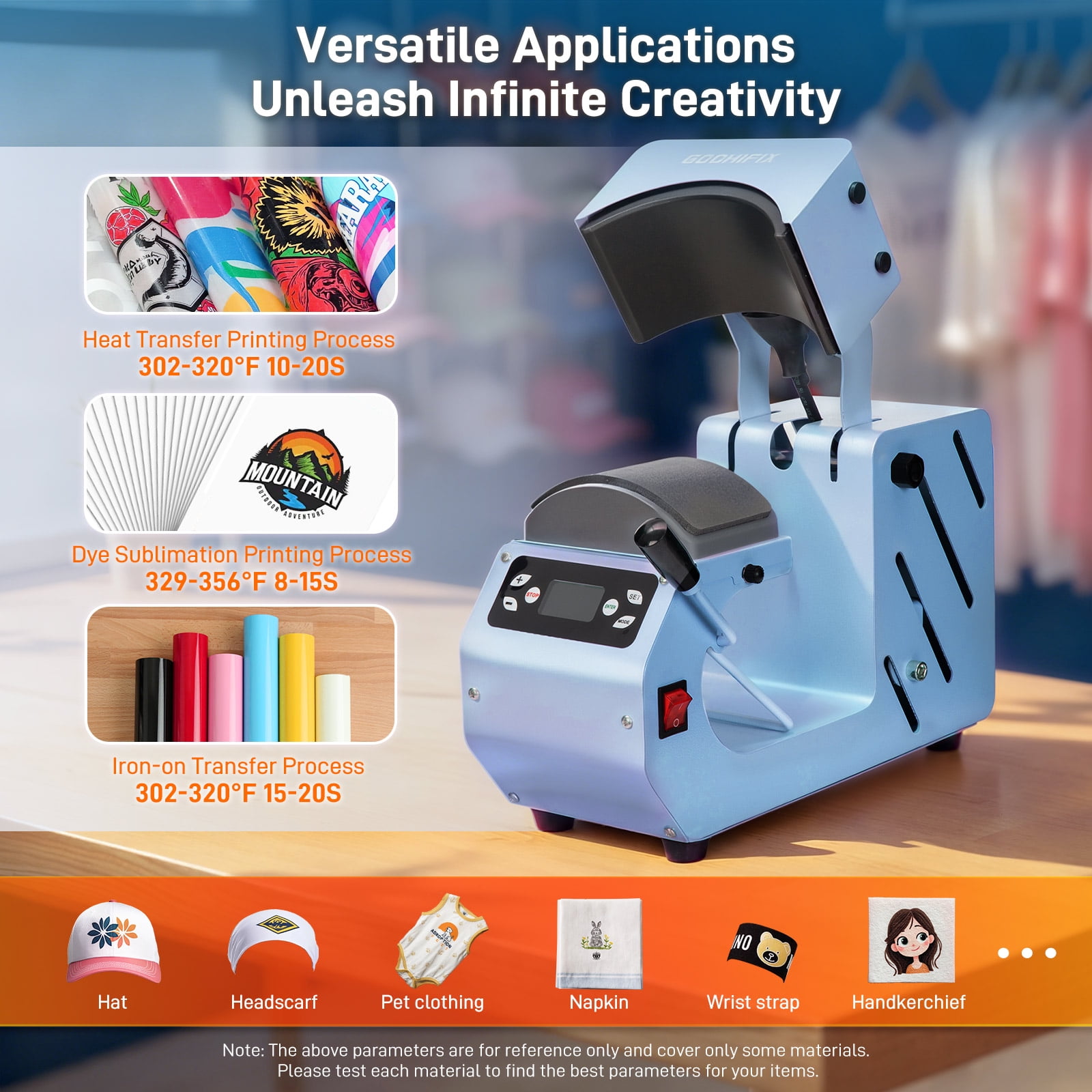 Hat Heat Press Machine,GOCHIFIX Automatic Hat Heat Press with 2pcs Interchangeable Platens for Caps Hats T-Shirts and HTV Iron On and Sublimation Projects,Blue