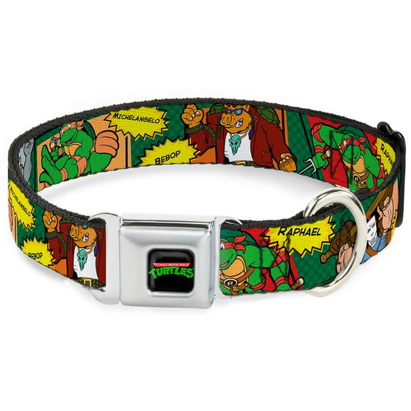 Nickelodeon Pet Collar, Dog Collar Metal Seatbelt Buckle, Ninja Turtles Character Comic Scenes, 11 to 16.5 Inches 1.0 Inch Wide