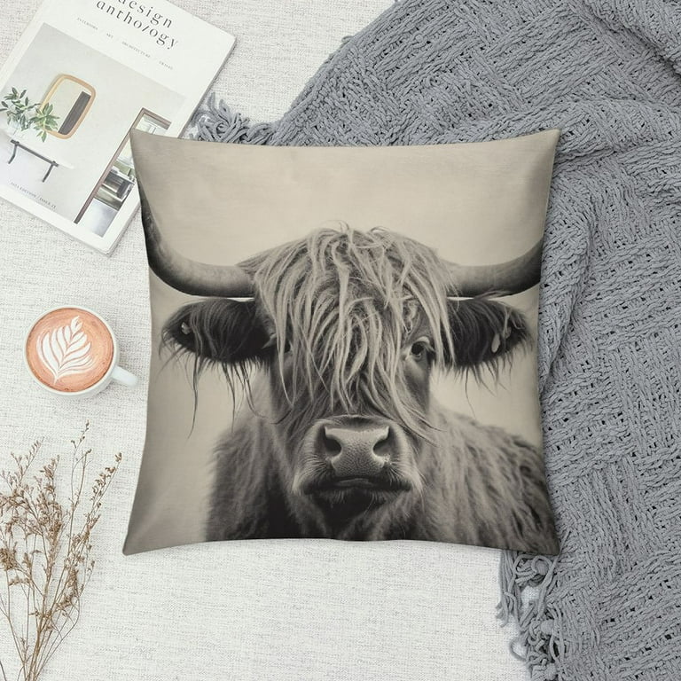 GOSMITH Highland Cow Print Lumbar Pillow Covers Western Cowhide Cattle Ox Horn Hairy Rectangular Pillow Cases Grey White Throw Pillows Set of Farmhouse Home Decor For Room Patio Couch Outdoor Walmart....