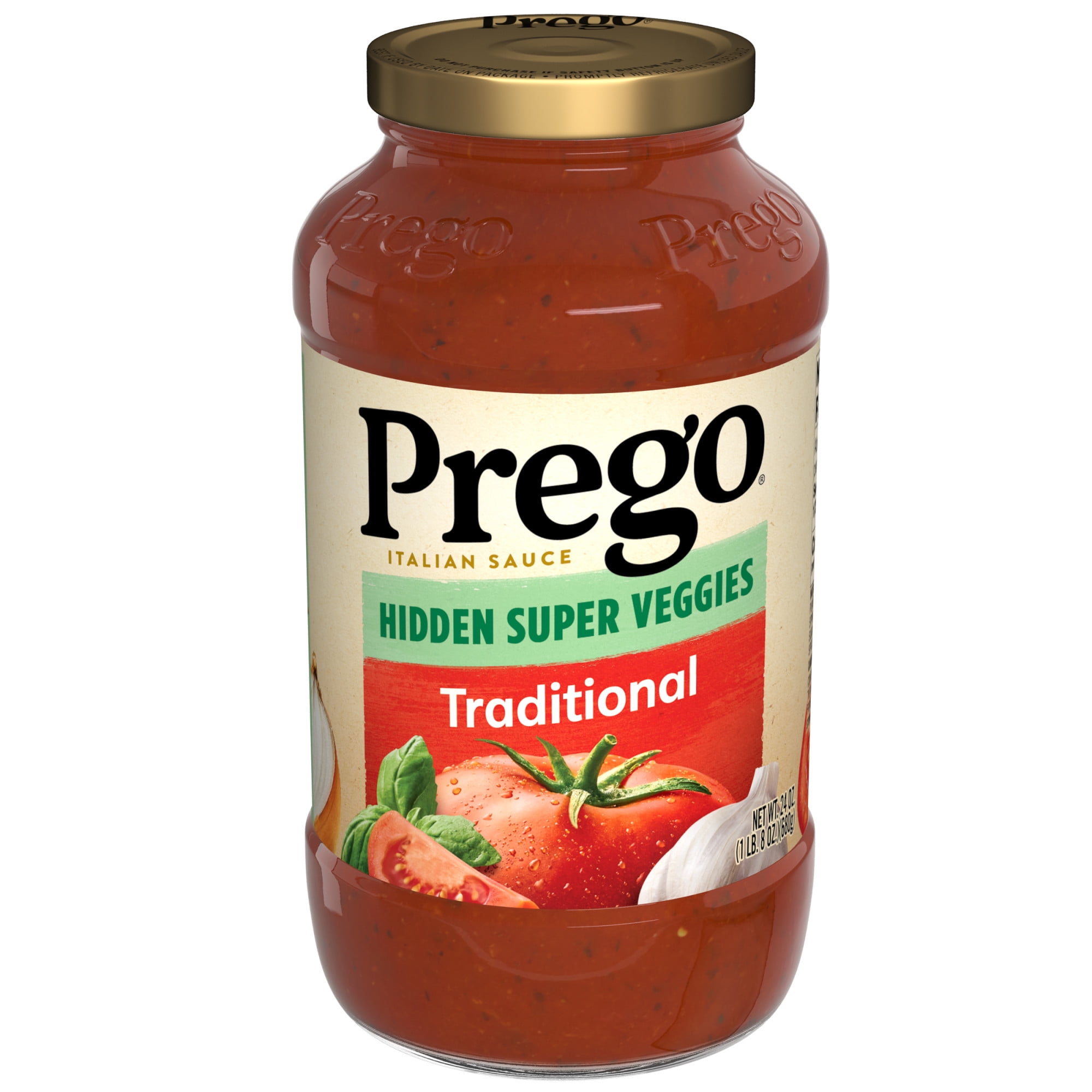 Prego Hidden Super Veggies Traditional Spaghetti Sauce, Plant Based Sauce, 24 Oz Jar