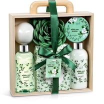 White Rose and Jasmine Bath and Body Gift Set in Wooden Box, Luxury Spa Shower Set, Relaxing Self Care Skin Care Gift Valentines Gift