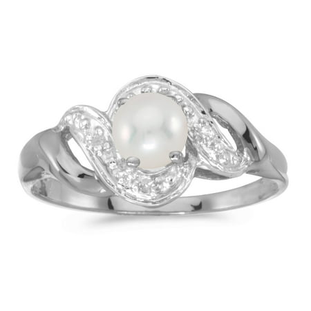 White Gold Diamond Swirl Ring - 14k White Gold Freshwater Cultured Pearl And Diamond Swirl Ring