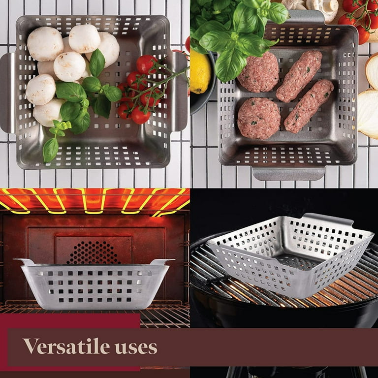 Stainless Steel Grill Pan Grilling Basket For More Vegetable Meat Grill  Basket Barbecue Accessories Tray BBQ Tool Kitchen Gadget