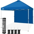 thumbnail image 1 of EAGLE PEAK 10 x 10 ft Commercial Easy Center Push Pop Up Canopy Tent Instant Marketplace Canopies with 1 Zippered Removable Side Wall and Wheeled Roller Carry Bag, Bonus 4 Sand Bags, Blue, 1 of 6