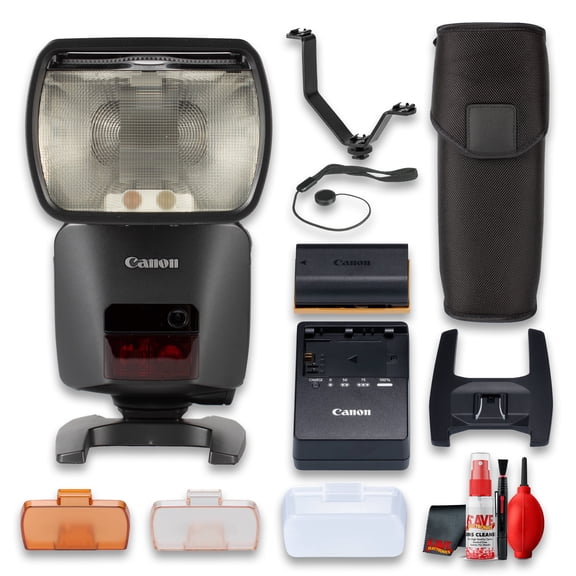 Canon Speedlite EL-1 Version 2 Flash Bundle with Triple Shoe Bracket, Cleaning Kit & Cap Keeper (International Model)