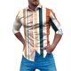 thumbnail image 1 of Camisas Para Hombre Camisa de manga larga con puños de botón de solapa de empalme de bloque de color a rayas casual de para hombre (Orange, XXL), 1 of 5