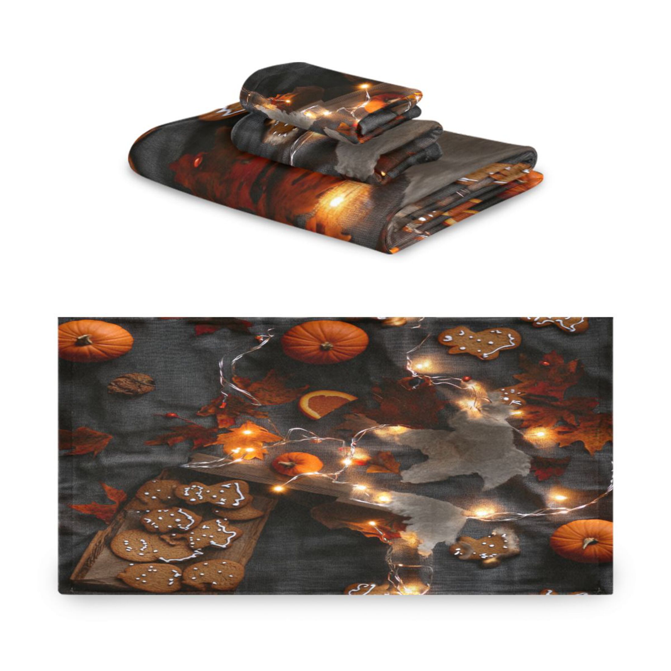 3 Piece Bath Towels Set Bath Towel, Hand Towel and Face Towel for Bathroom, Gym, Hotel Cookies and Pumpkins