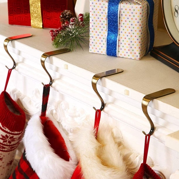 Ganchos de metal para calcetines navideños, soporte para calcetines navideños para chimenea, ganchos para chimeneas, soportes para calcetines, decoración navideña para chimenea, estante, escaleras (4