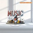 thumbnail image 1 of Rotating acrylic display features MUSIC letters with a guitarist on stage surrounded by musical notes and accessories in a vibrant composition, 1 of 7