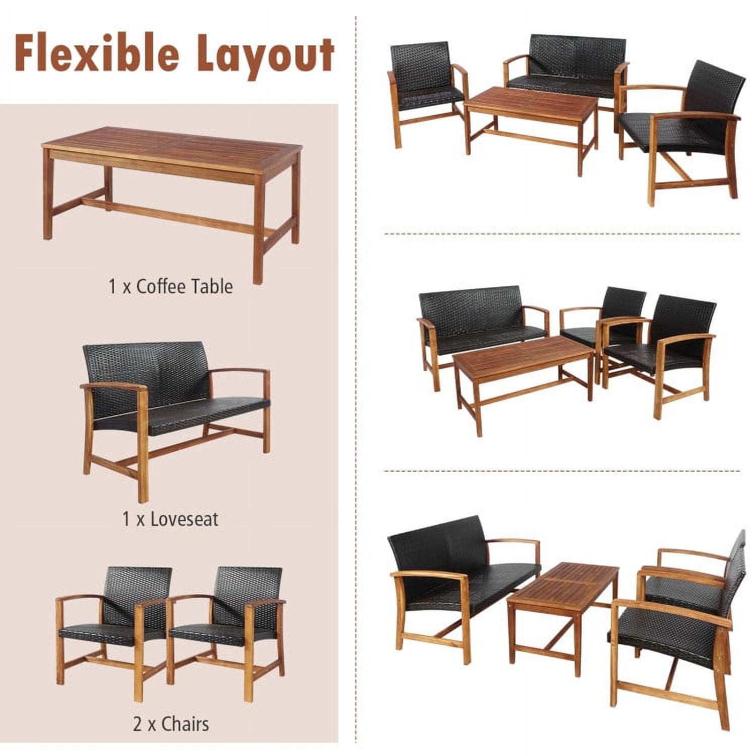 Aimee Lii 4 Pieces Rattan Patio Furniture Set with Solid Acacia Wood, Outdoor Patio Furniture Aimee Lii 4 Pieces Rattan Patio Furniture Set with Solid Acacia Wood, Outdoor Patio Furniture