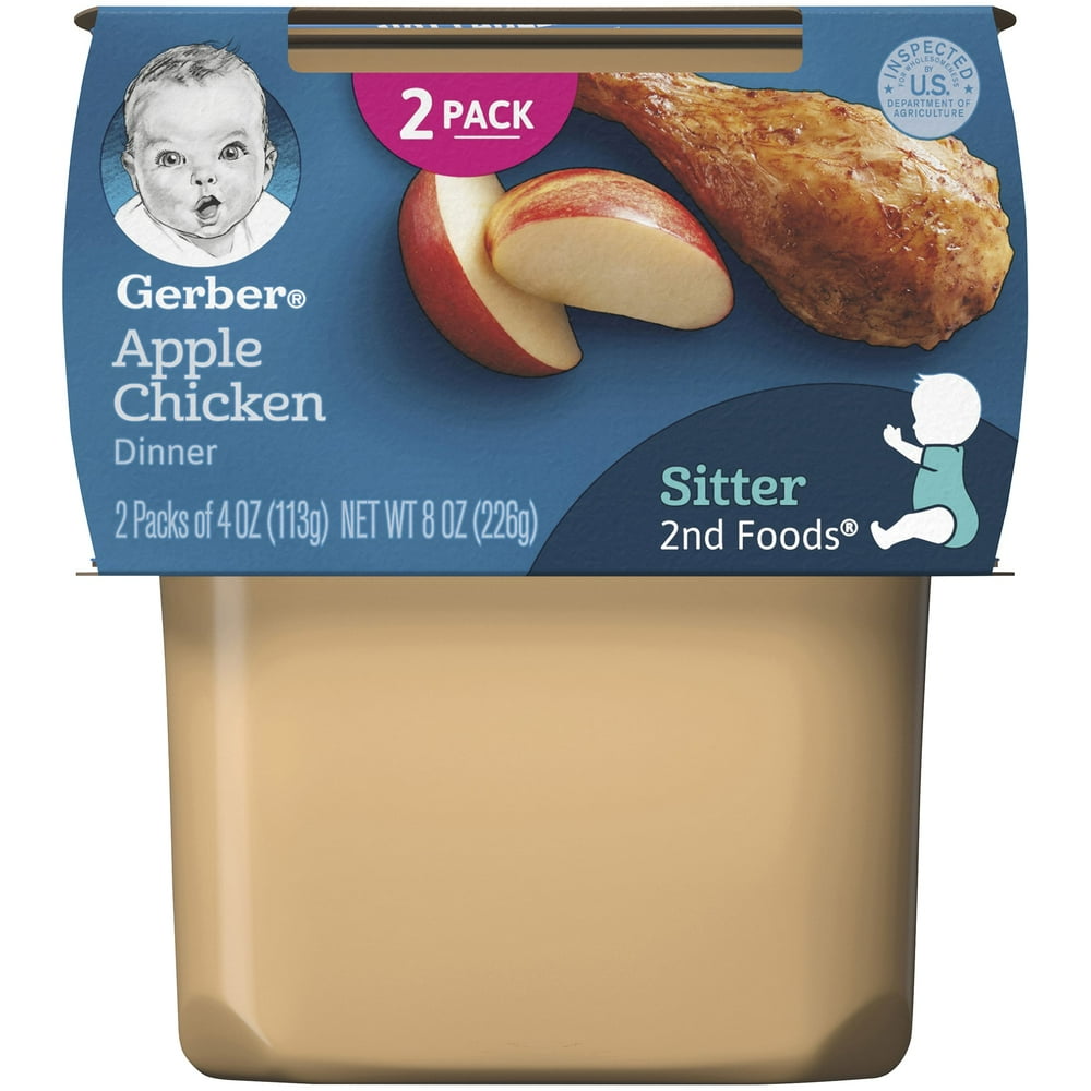 (Pack of 2) Gerber 2nd Foods Apple Chicken Baby Food, 4 oz Tubs