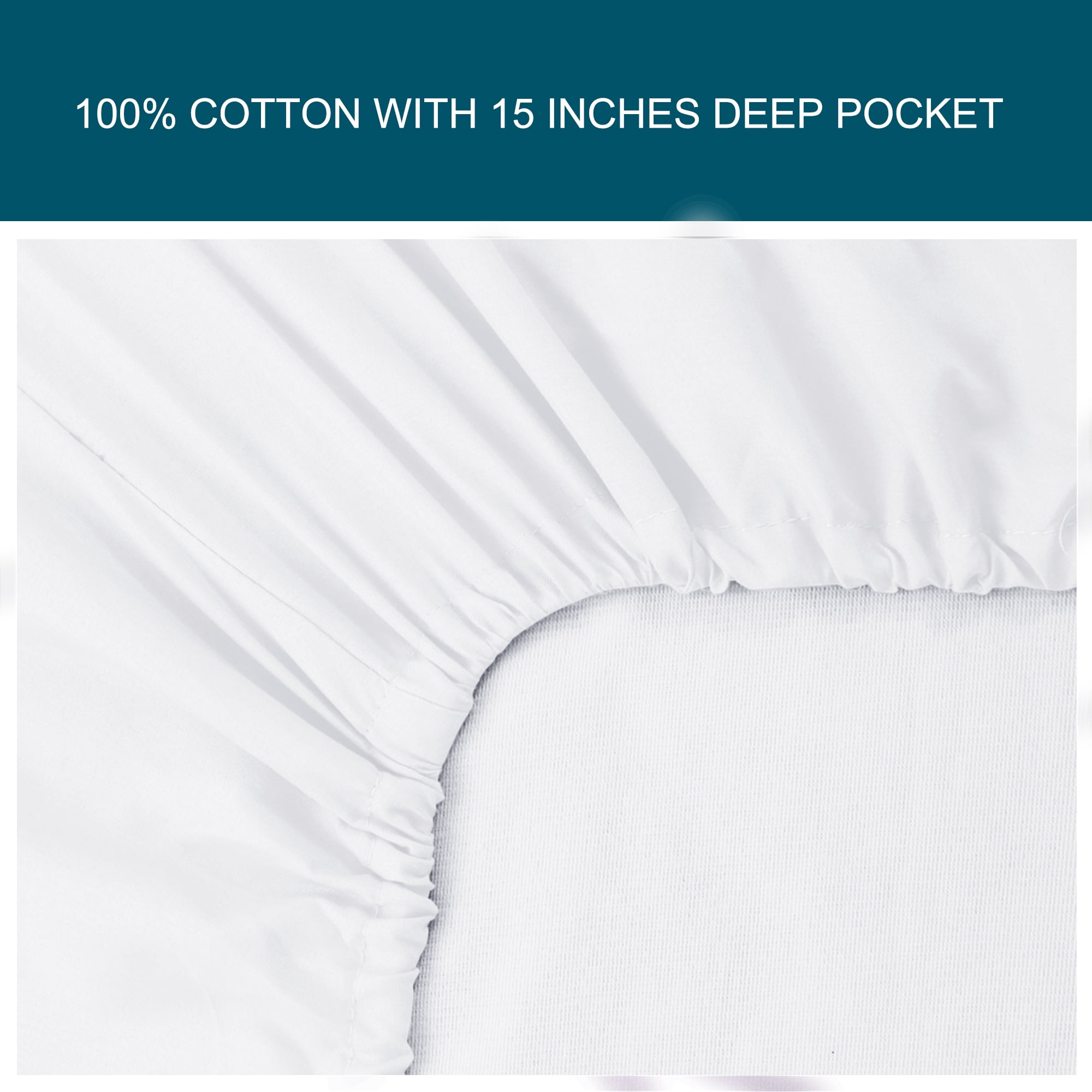 Unique Bargains 15" Deep Pocket Cotton Solid Fitted Sheet White Twin