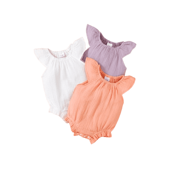Mikrdoo Essentials Baby Girls’s Ruffle Sleeveless Romper, 3 Packs Casual One Piece Cotton Blend Clothes