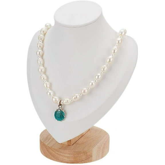 1 Pcs Bust Necklace Display Stands White PU Leather Wooden Jewelry Portrait Display Organizer Holder for Necklace Storage Pendant Chokers Chain Holder for Home Store