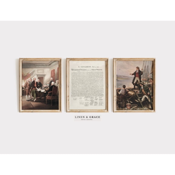 Declaration of Independence Antique American Wall Art July 4th Decor Independence Day Set 3 Unframed Paper Print 8x12