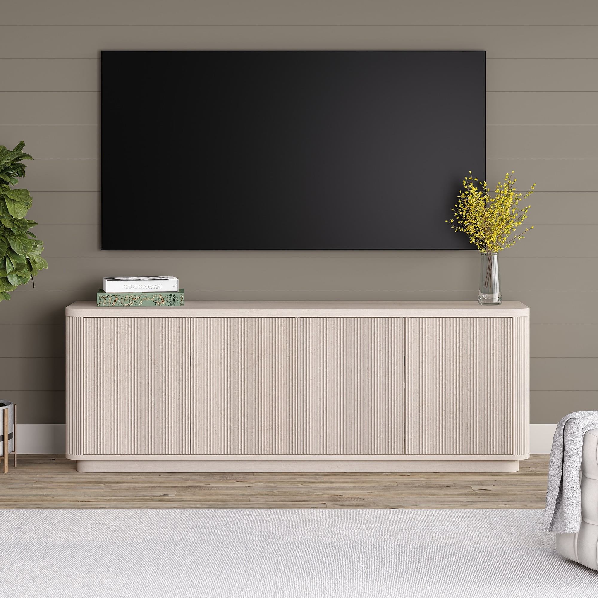 Heath & Cliff Easton Rectangular TV Stand for TV's up to 75" - 68" Wide Alder White