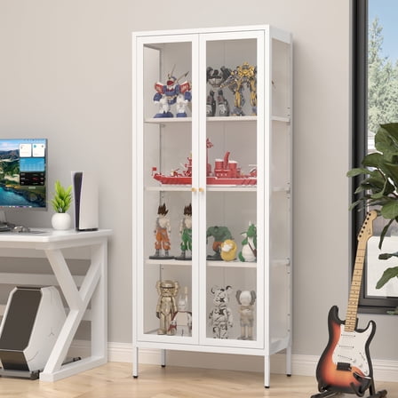 Polup 66''H Vertical Display Cabinet with 4-Tier Curio and Glass Doors Storage Space Office