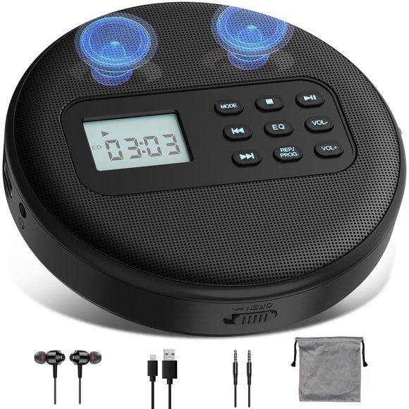 Reproductor de CD portátil Kuephom con auriculares y altavoces