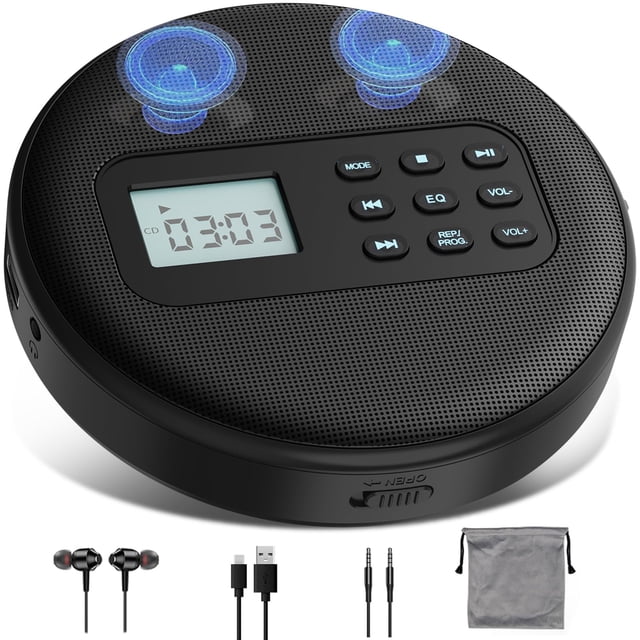 Reproductor de CD portátil Kuephom con auriculares y altavoces